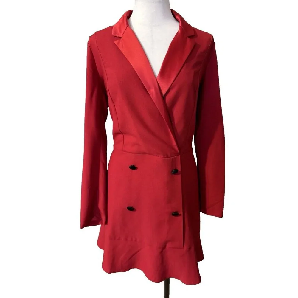 ASOS Double Breasted Blazer Dress Red 10 Long Sleeve NWT - Picture 2 of 9